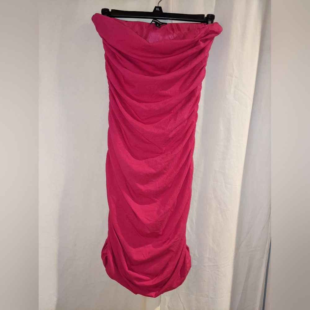 Express Hot Pink Ruched Strapless Dress Size S
